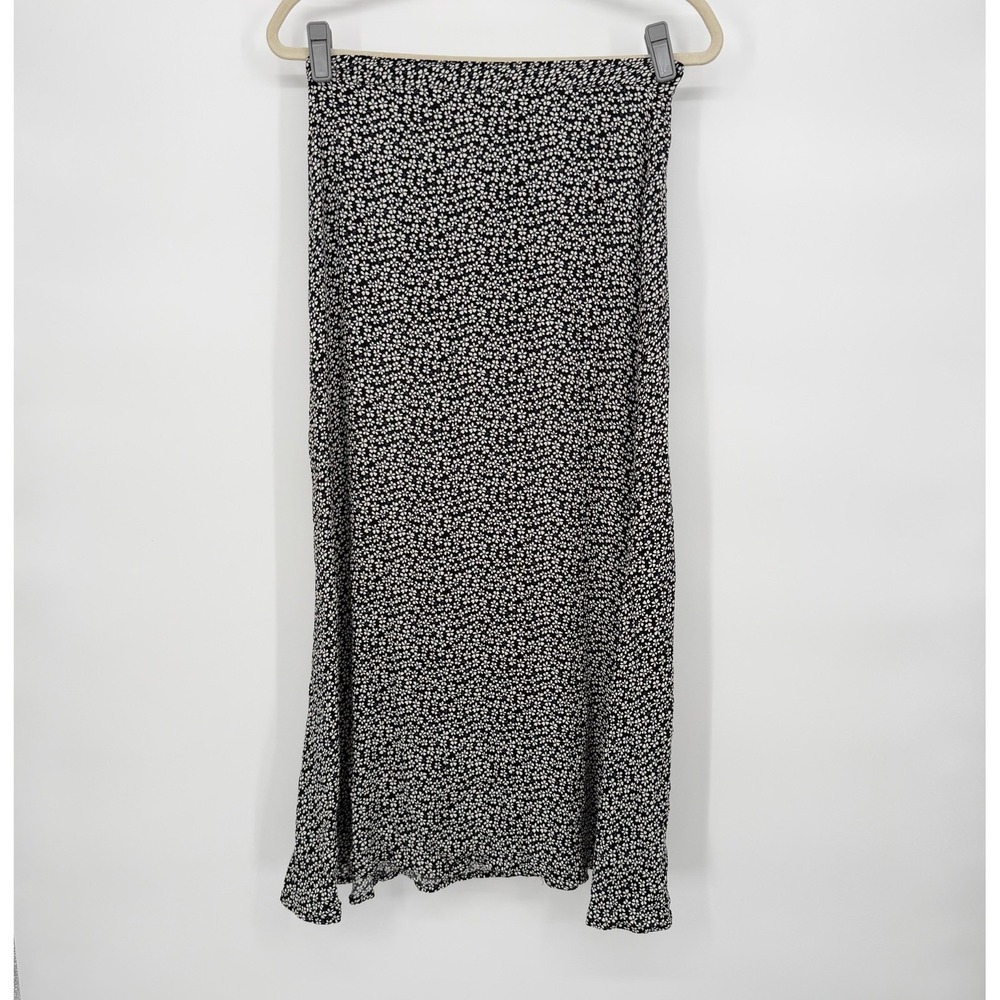 Reformation Sz S Black & White Floral A-Line High Waisted Midi Skirt‎